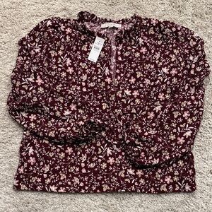 LOFT Burgundy Floral Blouse